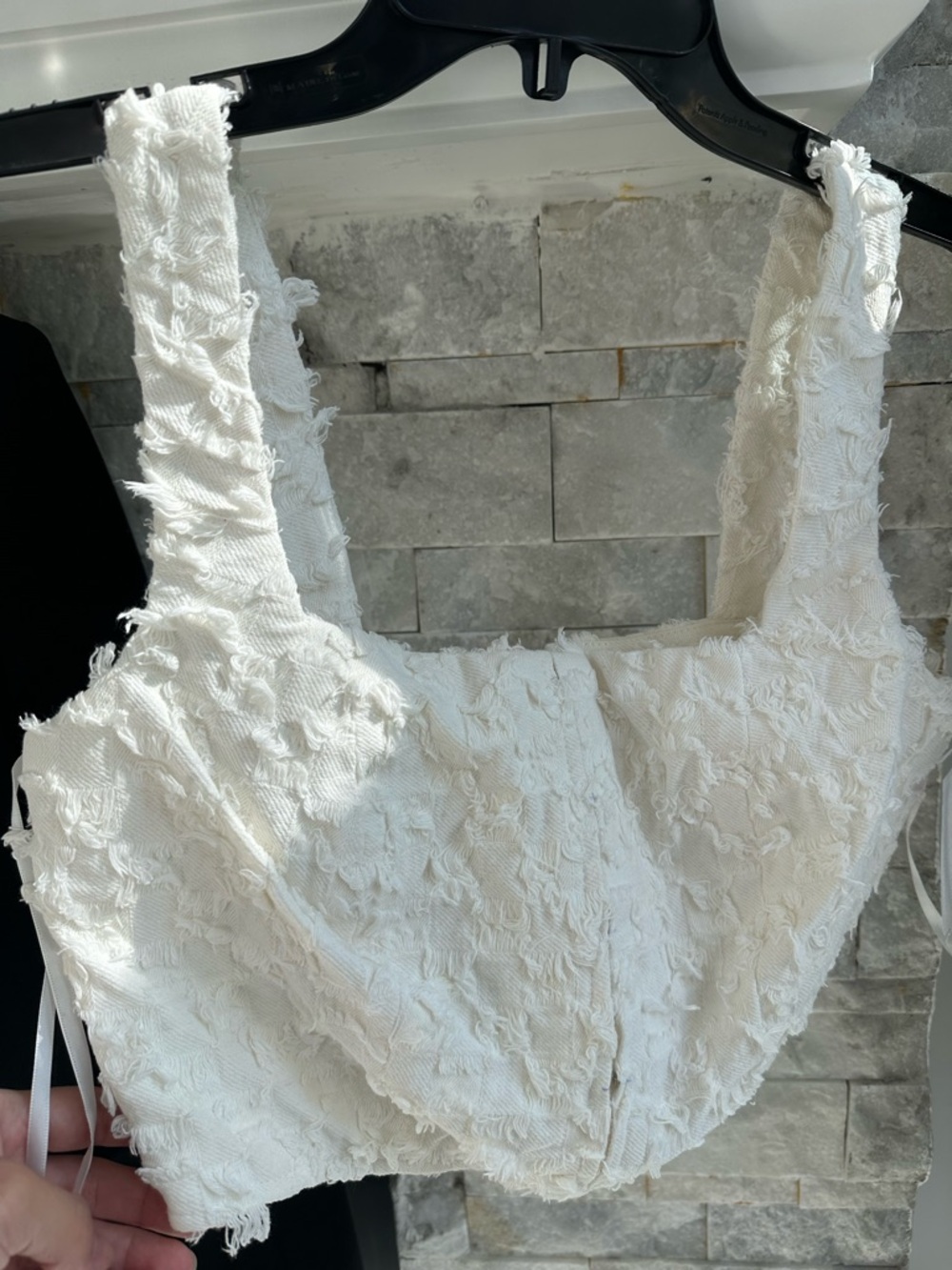 Avec Les Filles White Textured Crop Top